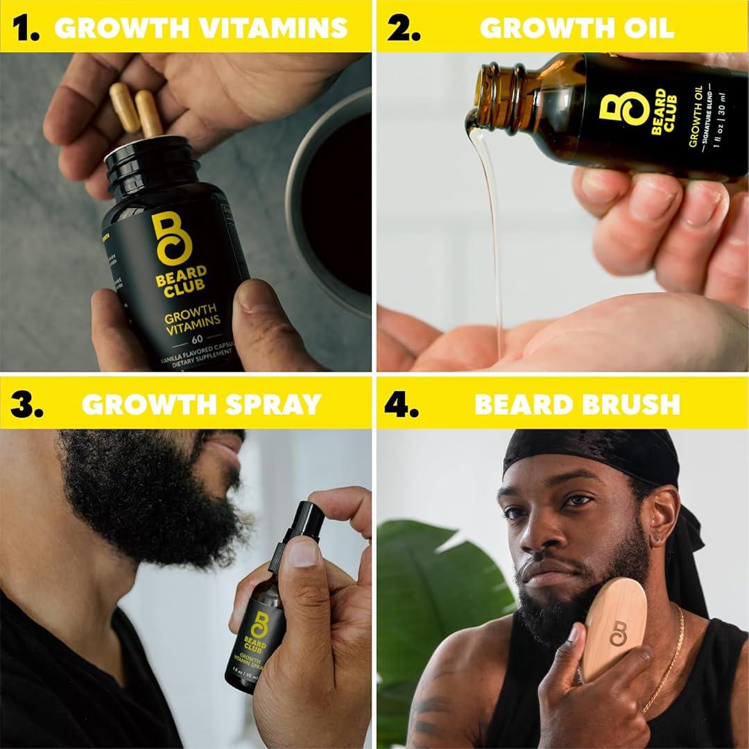 image:imageBeard Club Premium Beard Growth Kit Growth Oil Vitamins Vitamin Spray amp Boar Bristle Brush Gift SetPremium Beard Growth Kit