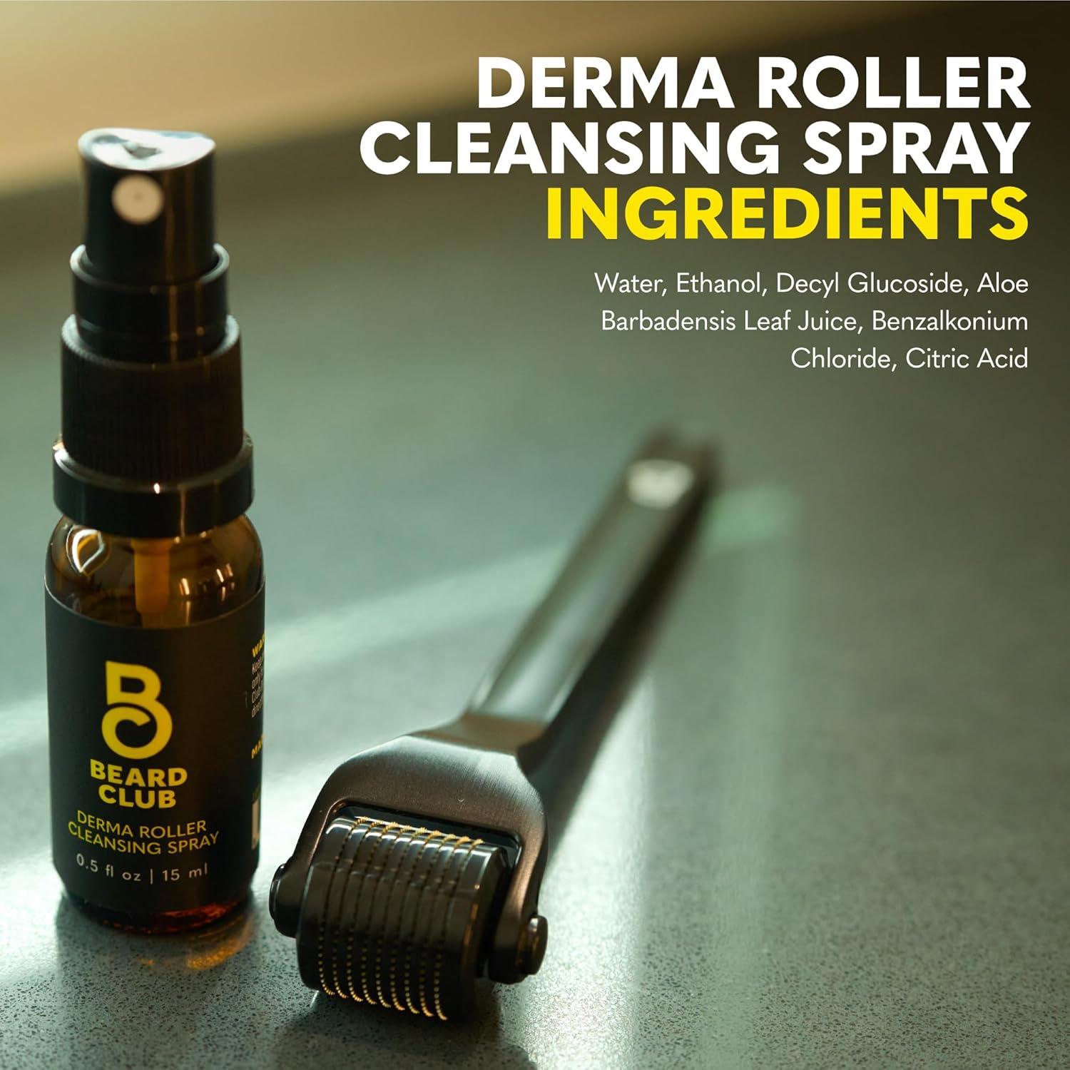 image:imageBeard Club Premium Derma Roller amp Beard Growth Oil Microneedling Roller with 540 Titanium Microneedles for Face Body and Scalp Beard Roller with Sandalwood amp Cedar Beard OilPremium Derma Head Cleansing Spray