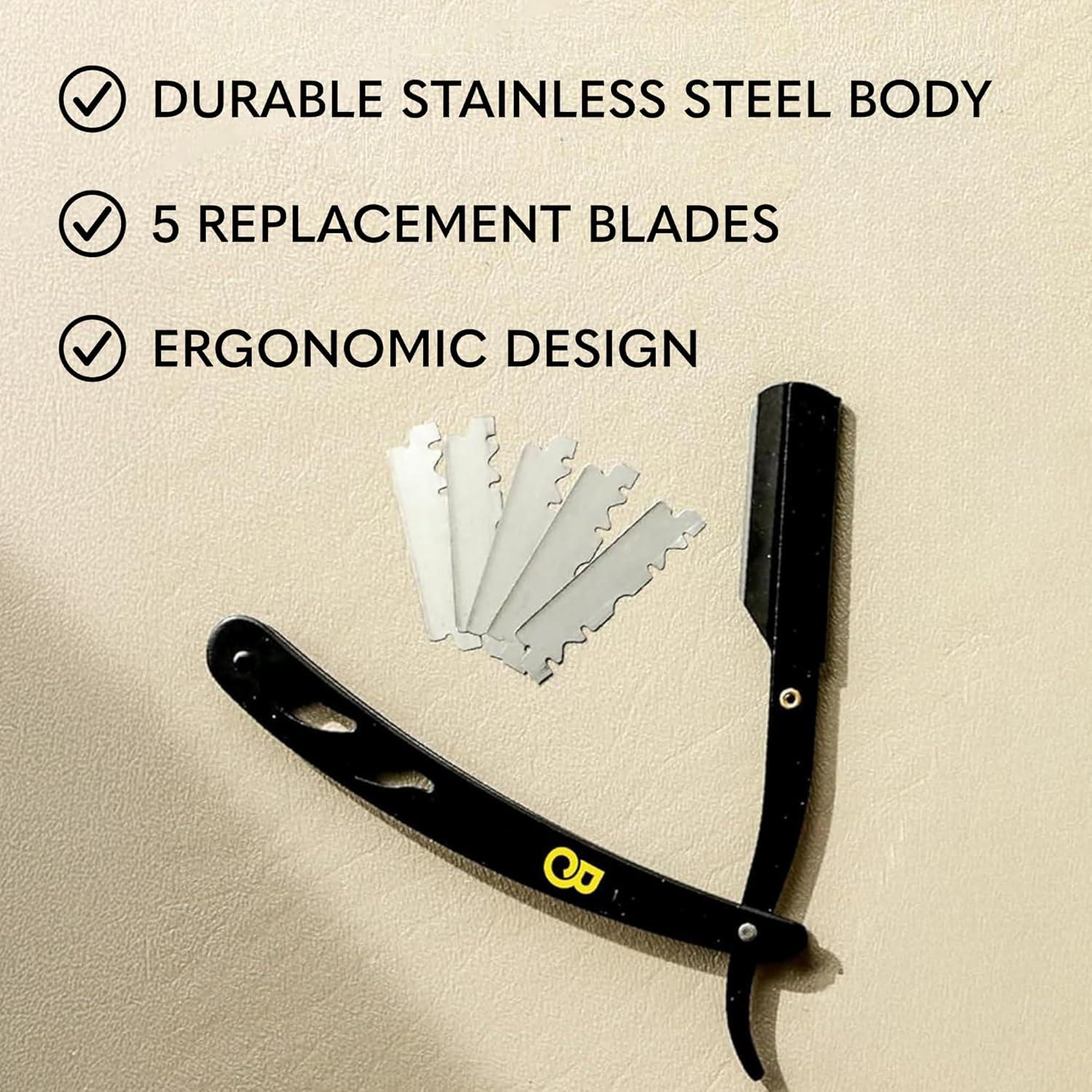 image:imageBeard Club Straight Razor for Men amp Premium Shaving Gel for Men Hydrating Mens Shave Cream for Sensitive Skin amp Navajas Para Barbero Barber Straight Edge Razor Kit 5 Blades Cedar Scent Gift KitBlack