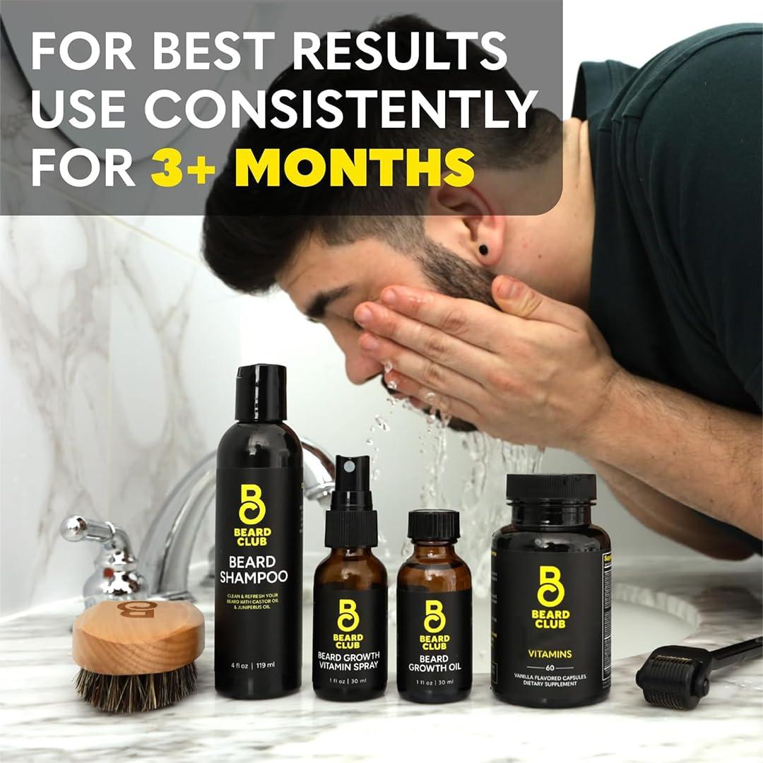 image:imageThe Beard Club Advanced Beard Growth Kit Derma Roller Growth Oil Vitamins and Vitamin Spray Shampoo and Boar Bristle Brush Gift Set CedarAdvanced Beard Growth Kit