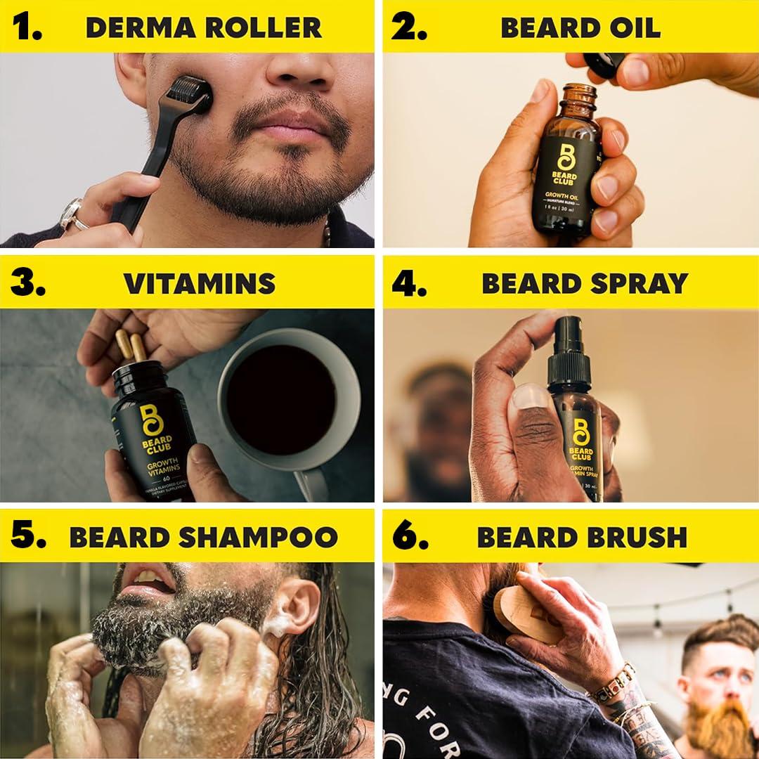 image:imageThe Beard Club Advanced Beard Growth Kit Derma Roller Growth Oil Vitamins and Vitamin Spray Shampoo and Boar Bristle Brush Gift Set CedarAdvanced Beard Growth Kit