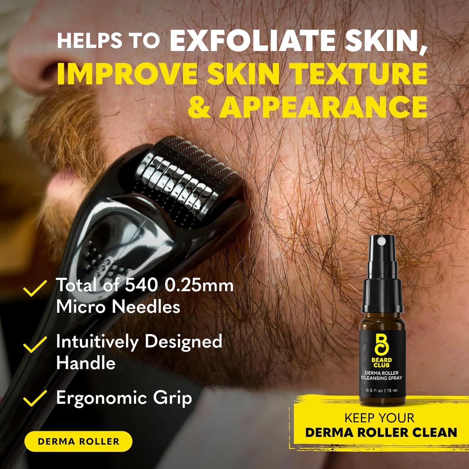 image:imageThe Beard Club Advanced Beard Growth Kit Derma Roller Growth Oil Vitamins and Vitamin Spray Shampoo and Boar Bristle Brush Gift Set CedarTitanium Beard Growth Kit