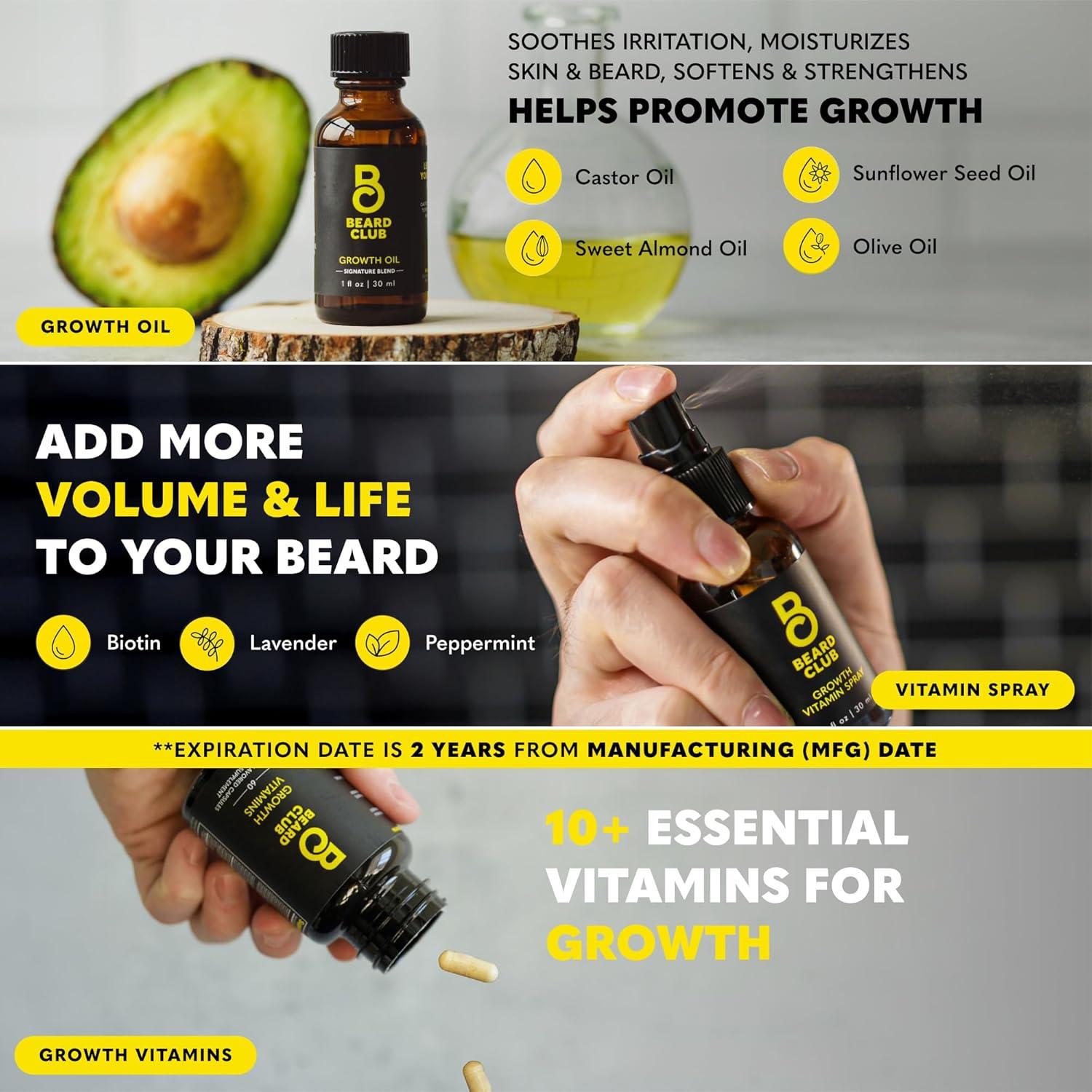 image:imageThe Beard Club Advanced Beard Growth Kit Derma Roller Growth Oil Vitamins and Vitamin Spray Shampoo and Boar Bristle Brush Gift Set CedarUltimate Beard Growth Kit