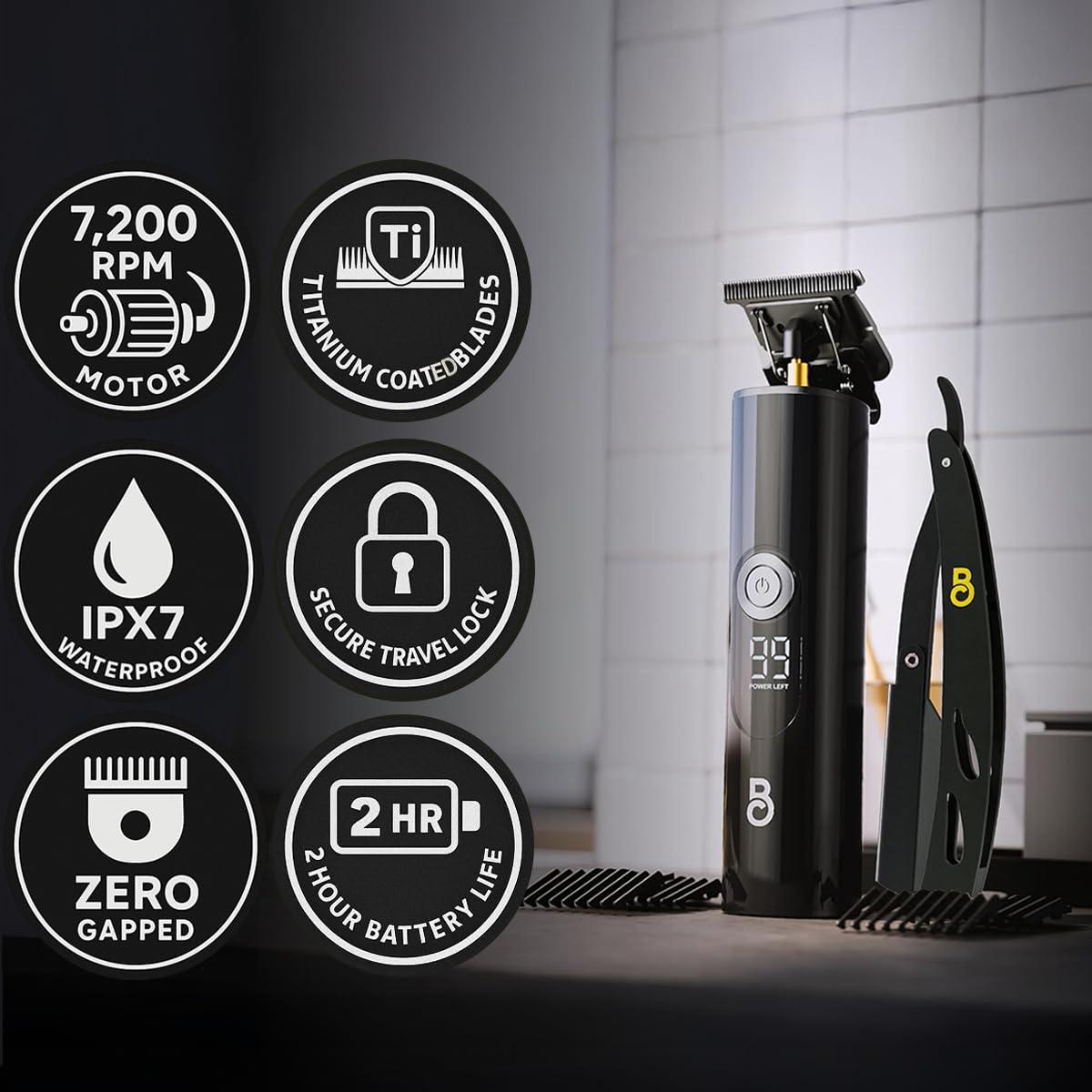 image:imageThe Beard Club Straight Razor for Men Navajas Para Barbero Barber Straight Edge Razor Kit Premium Single Derby Blade Cutthroat With 10 Replaceable Stainless Steel Blades amp Leather CaseTblade Beard Trimmer Pro Kit