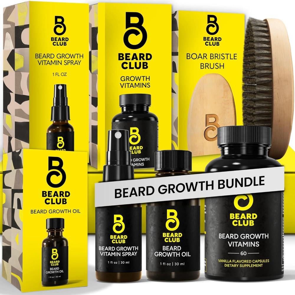 image:imageBeard Club Premium Beard Growth Kit Growth Oil Vitamins Vitamin Spray amp Boar Bristle Brush Gift SetPremium Beard Growth Kit