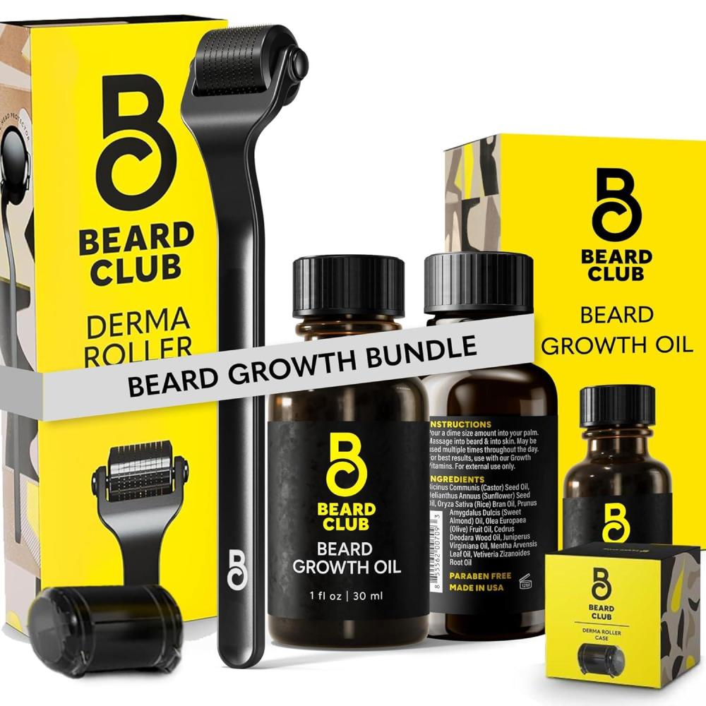 image:imageBeard Club Premium Derma Roller amp Beard Growth Oil Microneedling Roller with 540 Titanium Microneedles for Face Body and Scalp Beard Roller with Sandalwood amp Cedar Beard OilPremium Derma Growth Oil
