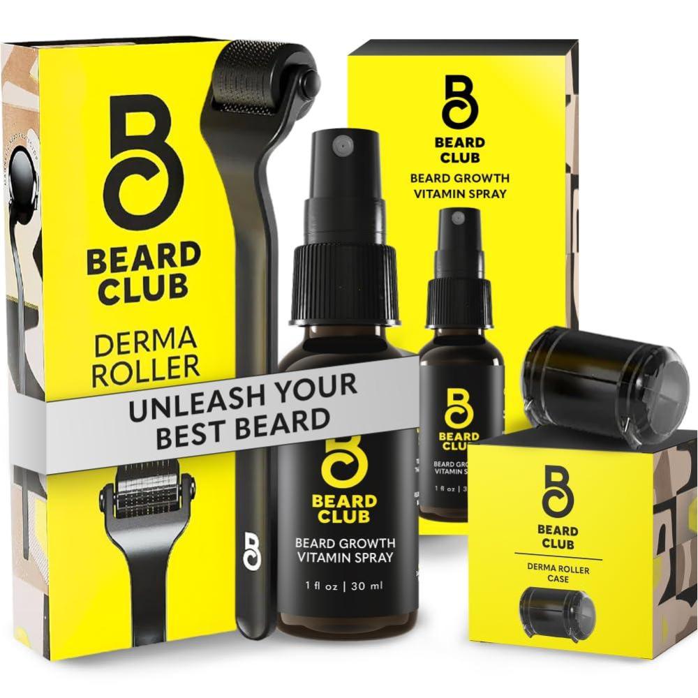 image:imageBeard Club Premium Derma Roller amp Beard Growth Oil Microneedling Roller with 540 Titanium Microneedles for Face Body and Scalp Beard Roller with Sandalwood amp Cedar Beard OilPremium Derma Vitamin Spray