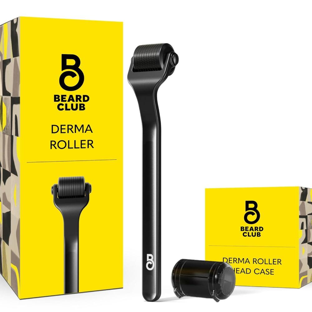 image:imageThe Beard Club Derma Roller for Face Body and Scalp  Microneedling for Men and Women with 540 Titanium Microneedles  Beard Roller amp Micro Needling Scalp Hair  Silver amp BlackPremium Derma Roller