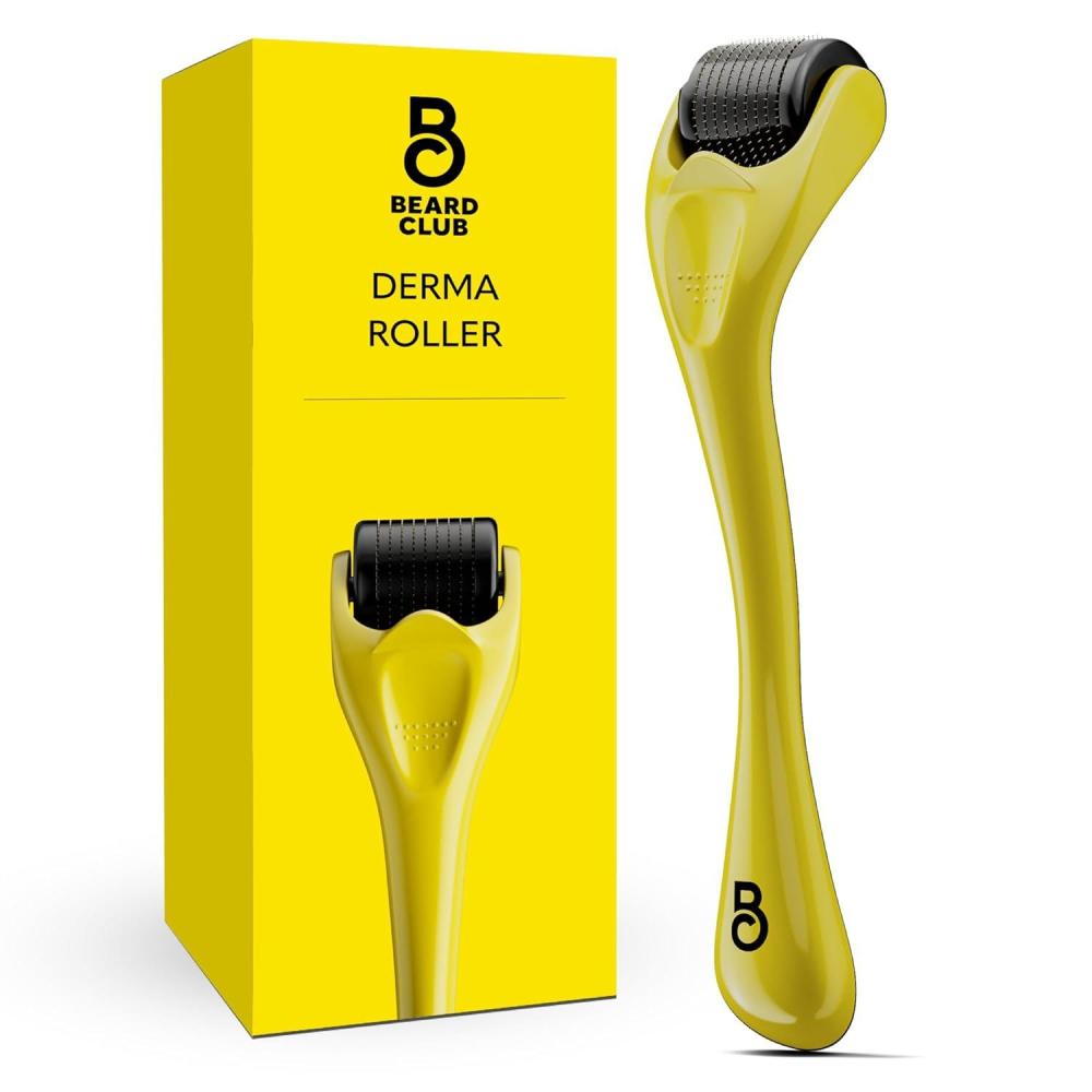 image:imageThe Beard Club Derma Roller for Face Body and Scalp  Microneedling for Men and Women with 540 Titanium Microneedles  Beard Roller amp Micro Needling Scalp Hair  Silver amp BlackDerma Roller  Yellow  Black