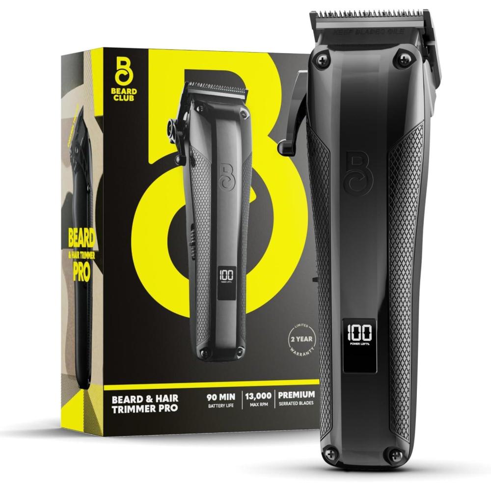 image:imageThe Beard Club Pro Beard Trimmer for Men  Professional Mens Hair Trimmer for Barbers  Electric Cordless Rechargeable High Power 13000 RPM  10 Guides  Taper Lever  Diamond Like Carbon BladesPro Beard Trimmer for Men