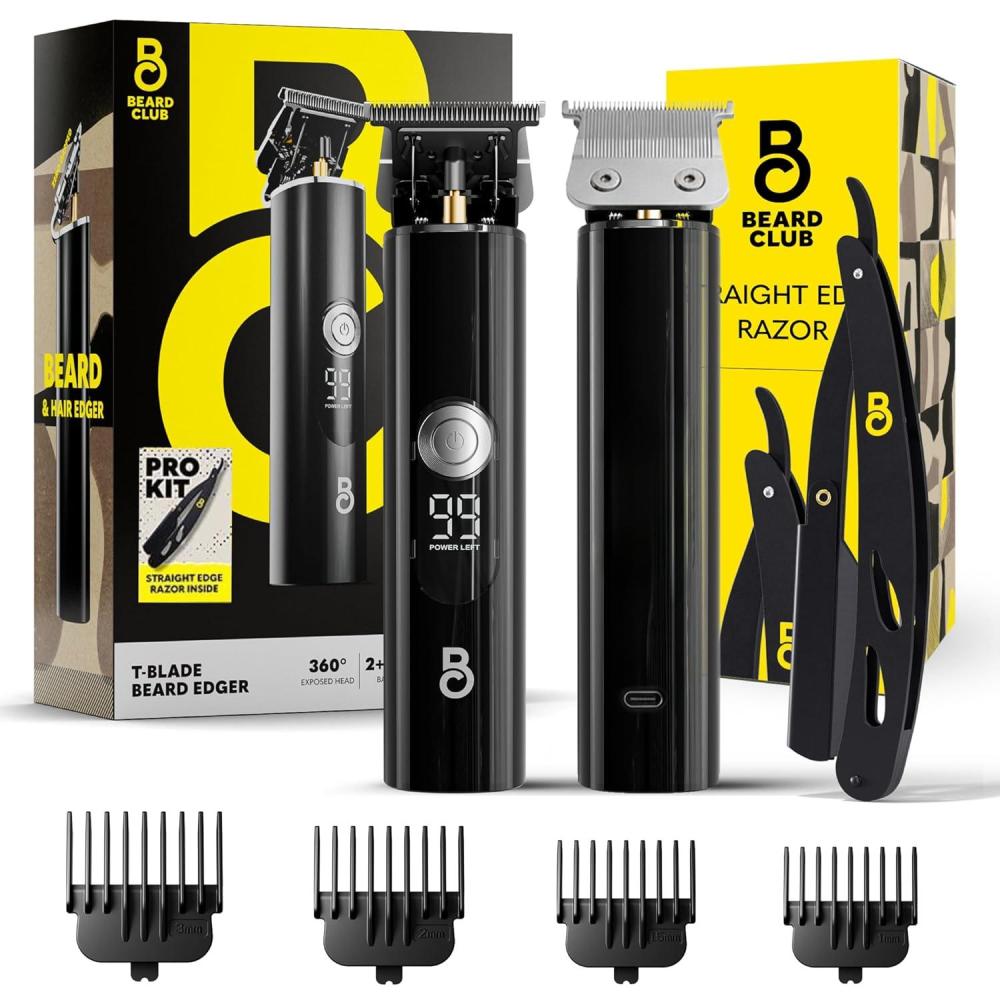 image:imageThe Beard Club Straight Razor for Men  Navajas Para Barbero  Barber Straight Edge Razor Kit  Premium Single Derby Blade Cutthroat With 10 Replaceable Stainless Steel Blades amp Leather CaseTblade Beard Trimmer Pro Kit