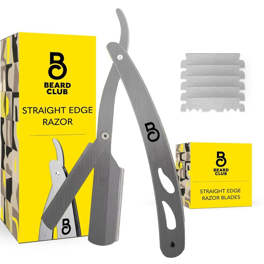 image:imageThe Beard Club Straight Razor for Men  Navajas Para Barbero  Barber Straight Edge Razor Kit  Premium Single Derby Blade Cutthroat With 10 Replaceable Stainless Steel Blades amp Leather CaseSilver