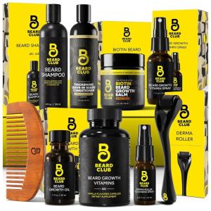 Beard Club Premium Beard Growth Kit – Growth Oil, Vitamins, Vitamin Spray & Boar Bristle Brush – Gift Set(Supreme Beard Growth Kit)