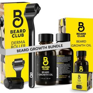 Beard Club Premium Derma Roller & Beard Growth Oil – Microneedling Roller with 540 Titanium Microneedles for Face, Body and Scalp – Beard Roller with Sandalwood & Cedar Beard Oil(Premium Derma & Growth Oil)