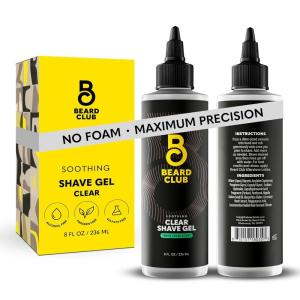 Beard Club Straight Razor for Men & Premium Shaving Gel for Men – Hydrating Mens Shave Cream for Sensitive Skin & Navajas Para Barbero – Barber Straight Edge Razor Kit, 5 Blades, Cedar Scent Gift Kit(Clear Shave Gel)