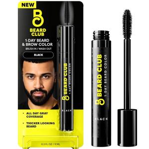 The Beard Club 1 Day Temporary Beard Dye for Men – Medium Brown Beard, Mustache & Eyebrow Color for a Fuller, Well-Defined Look, Water & Sweat Resistant, Up to 30 Applications, 0.3 fl oz(Black)