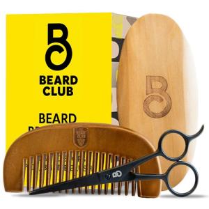 The Beard Club Brush, Comb and Scissors Grooming Kit for Men’s Beards and Mustaches Gift Set(Beard Brush Kit)