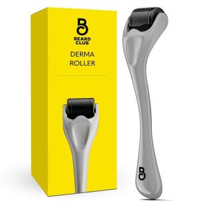 The Beard Club Derma Roller for Face, Body and Scalp – Microneedling for Men and Women with 540 Titanium Microneedles – Beard Roller & Micro Needling Scalp Hair – Silver & Black(Derma Roller – Gray & Black)