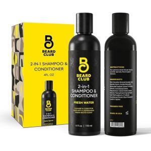 The Beard Club Original Premium Beard Shampoo – Natural & Nourishing Formula for Soft, Clean & Healthy Facial Hair – Gentle on Skin – Sulfate & Paraben Free – 4 fl oz(2-in-1 Shampoo & Conditioner)