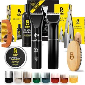 The Beard Club Pro Beard Trimmer for Men – Professional Men’s Hair Trimmer for Barbers – Electric Cordless Rechargeable High Power 13,000 RPM – 10 Guides – Taper Lever – Diamond Like Carbon Blades(Beard Trimmer & Groomig Kit)