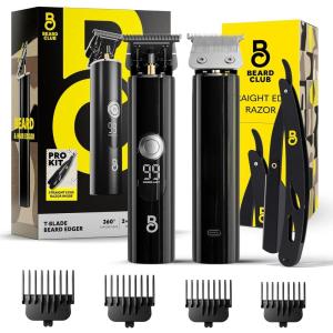 The Beard Club Straight Razor for Men – Navajas Para Barbero – Barber Straight Edge Razor Kit – Premium Single Derby Blade Cutthroat With 10 Replaceable Stainless Steel Blades & Leather Case(T-blade Beard Trimmer Pro Kit)